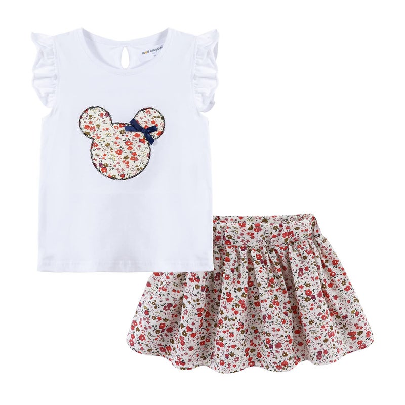 Mud Kingdom Little Girls Skirt Set Cute Cartoon Floral Summer White 5T - Image 1