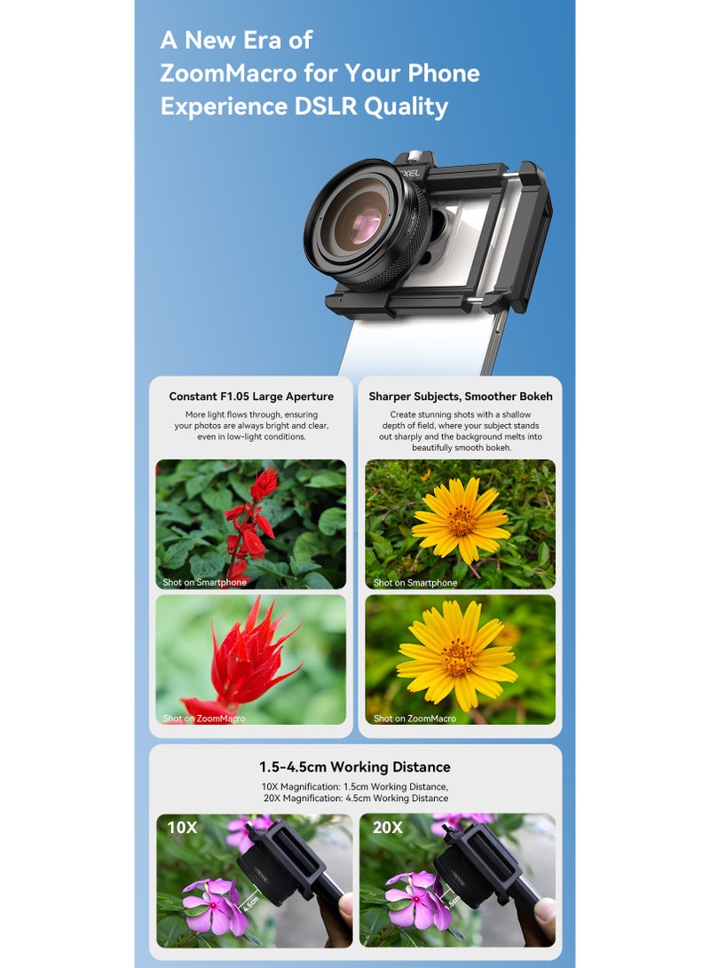 APEXEL Apexel 10X 20X Zoom Macro Lens Kit for Mobile Phones, Pocket Microscope Camera with Complementary Light, 7.5 Hours of Continuous UseMacro Lens Magnifier with Silicone Eyecup, HD Macro Photography Lens for iPhone Android Phones  - Image 4