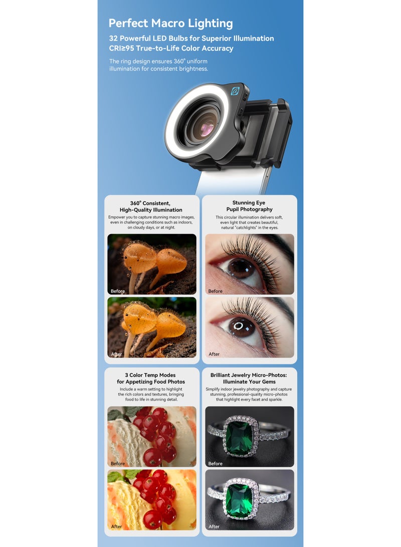 APEXEL Apexel 10X 20X Zoom Macro Lens Kit for Mobile Phones, Pocket Microscope Camera with Complementary Light, 7.5 Hours of Continuous UseMacro Lens Magnifier with Silicone Eyecup, HD Macro Photography Lens for iPhone Android Phones  - Image 3