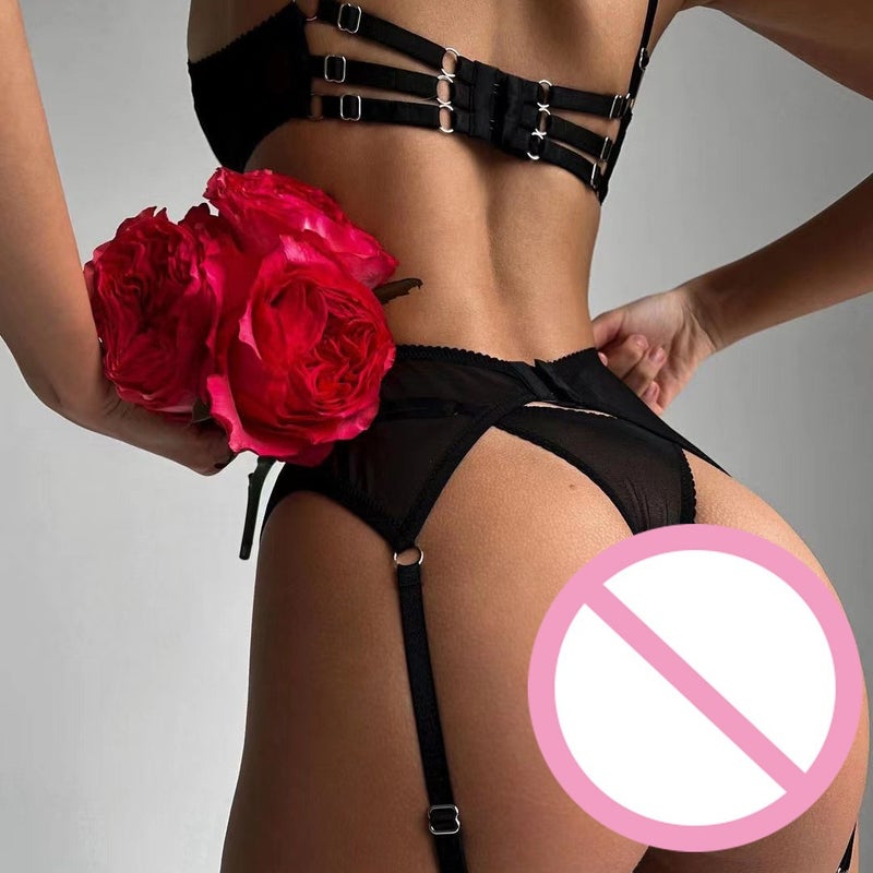 Lusha Export Popular Intimates Garter Embroidered Mesh Body Shaping Split Suit Ls1602 - Image 3