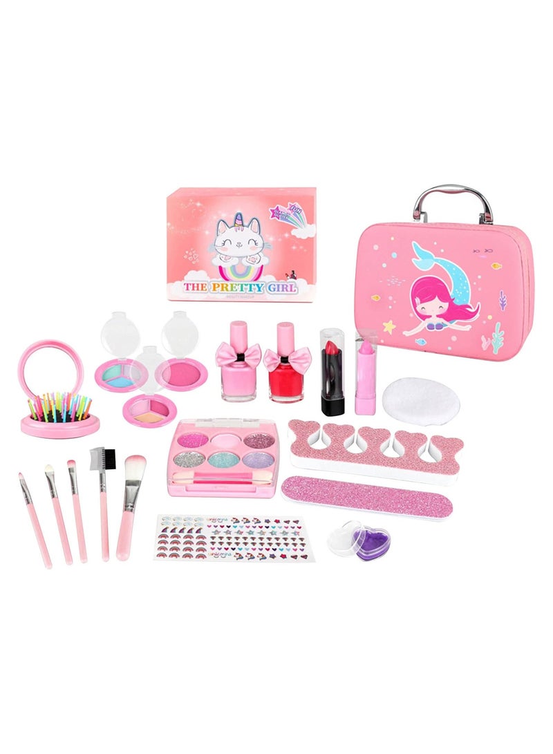 مجموعة مكياج للعب من بروكث، مجموعة مكياج للبنات، مع علبة يد، لعبة مكياج سريعة ولعبة تعليمية للأميرة، قابلة للذوبان في الماء وآمنة وغير سامة للأطفال - Image 1