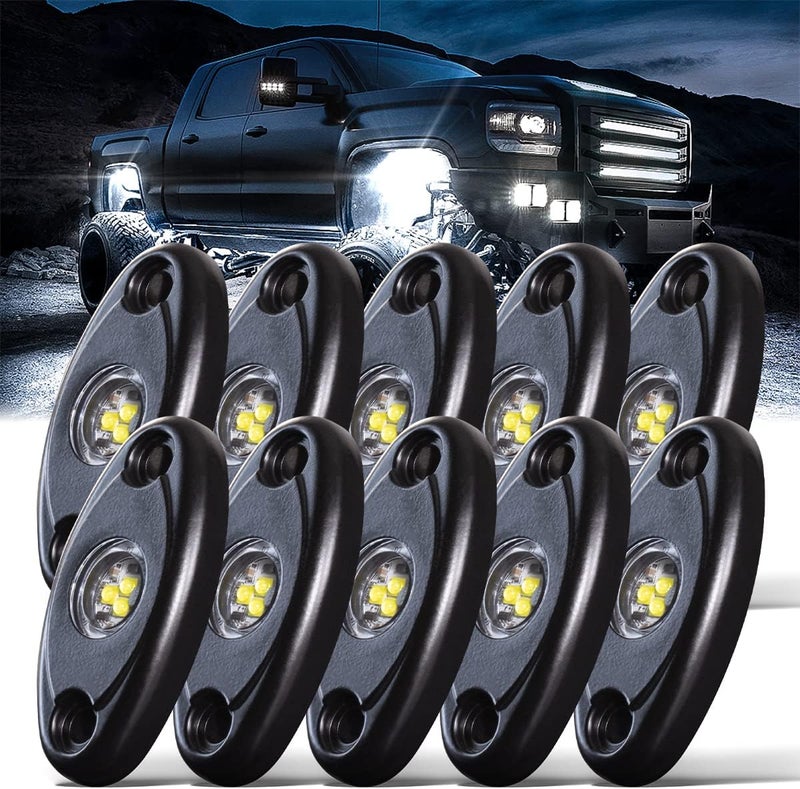 LEDMIRCY أضواء LEDMIRCY LED الصخرية 10 قطع بيضاء لشاحنات الطرق الوعرة RZR السيارات القوارب ATV SUV مقاومة للماء عالية الطاقة أضواء مسار النيون (عبوة من 10، أبيض) - Image 1