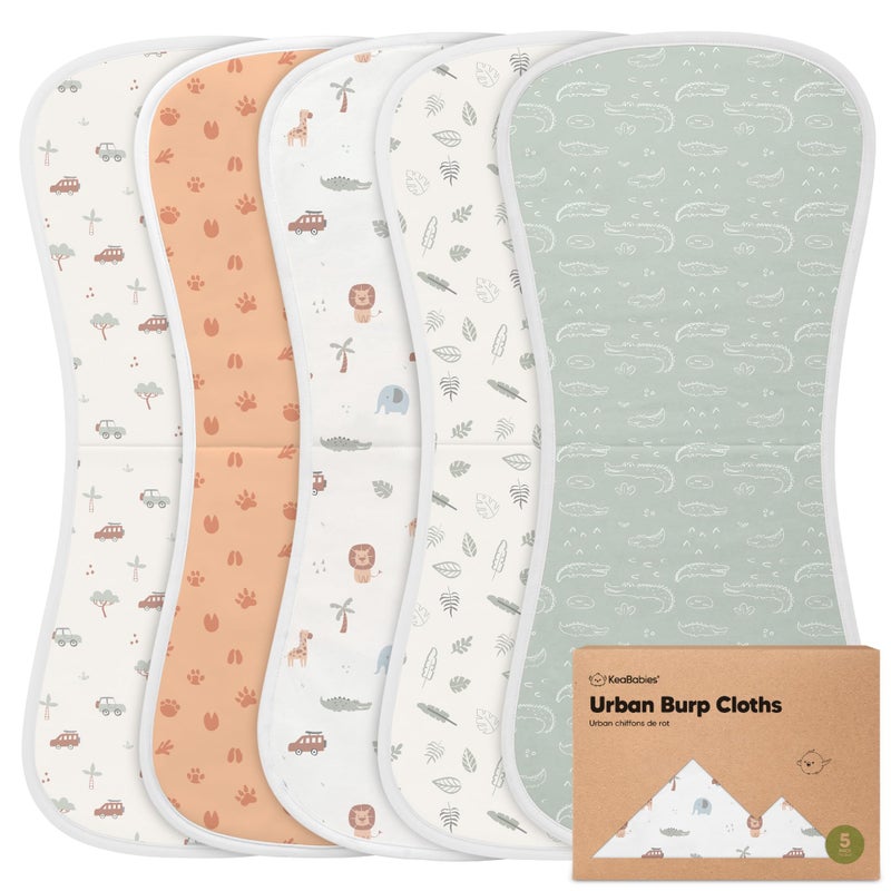 KeaBabies Organic Burp Cloths Baby Boy Girl 5Pack Super Absorbent Cotton Burping Cloths for Babies Soft Plush Newborn Spit Up Rags Infant Towels for Milk Spit Up Unisex Large 21 x 10 Wilderness