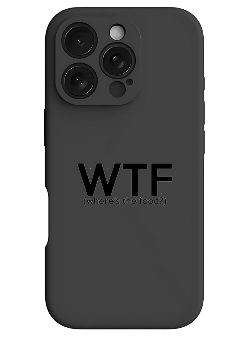 Theodor iPhone 16 Pro Black Protective Slim Fit Case Liquid Silicone Cover with Full Body Protection Anti-Scratch Shockproof Case For iPhone - WTF where is the food - Image 1