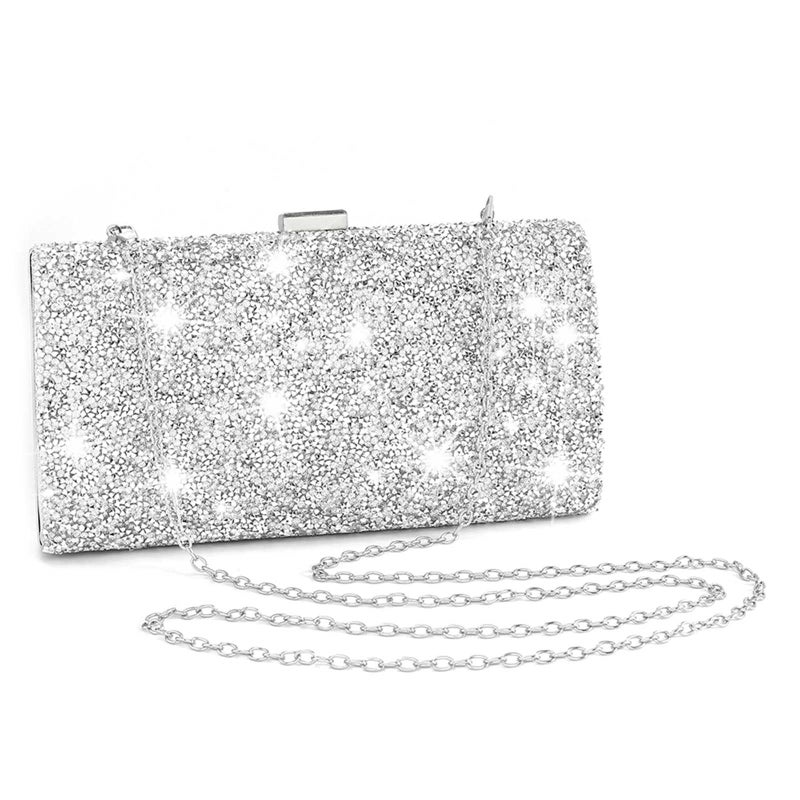 ELABEST Rhinestone Evening Clutch Bag Sparkly Silver Bling Purse for Women Formal Wedding Double Sided Diamond Handbag (Silver) - Image 1