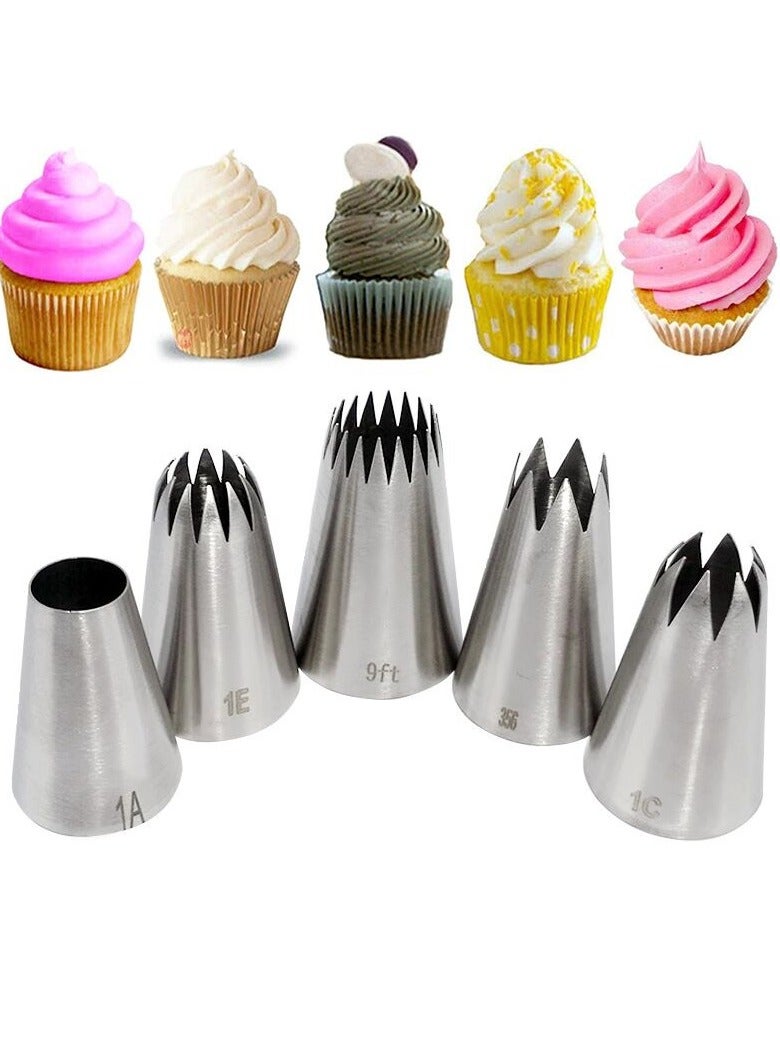 5Pcs Large Metal Cake Cream Decoration Tips Set Pastry Tools Stainless Steel Piping Icing Nozzle Cupcake Head Dessert Decorators - Image 1