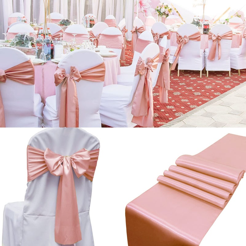 SATULGAU 100 PCS Satin Chair Sashes Decorative Bow Chair Ribbon Bows Chair Cover Band Back Sashes Ties for Wedding Party Ceremony Reception Events Banquet Restaurant Home Kitchen Decor7 x108 inchRose Gold 