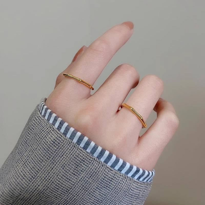 خاتم أستانليس ستيل ذهبي شكل بامبو مقاس 19 - Image 5