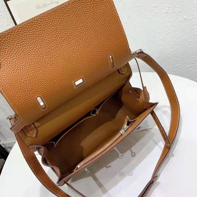 High-End New Style Cowhide Kelly Bag Gypsy Bag Lychee Pattern Lock Buckle Shoulder Bag Casual All-Match Crossbody Bag Trendy - Image 4