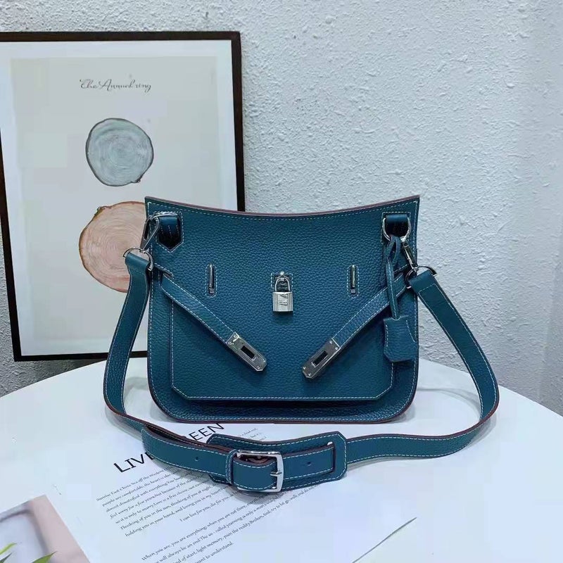 High-End New Style Cowhide Kelly Bag Gypsy Bag Lychee Pattern Lock Buckle Shoulder Bag Casual All-Match Crossbody Bag Trendy - Image 2