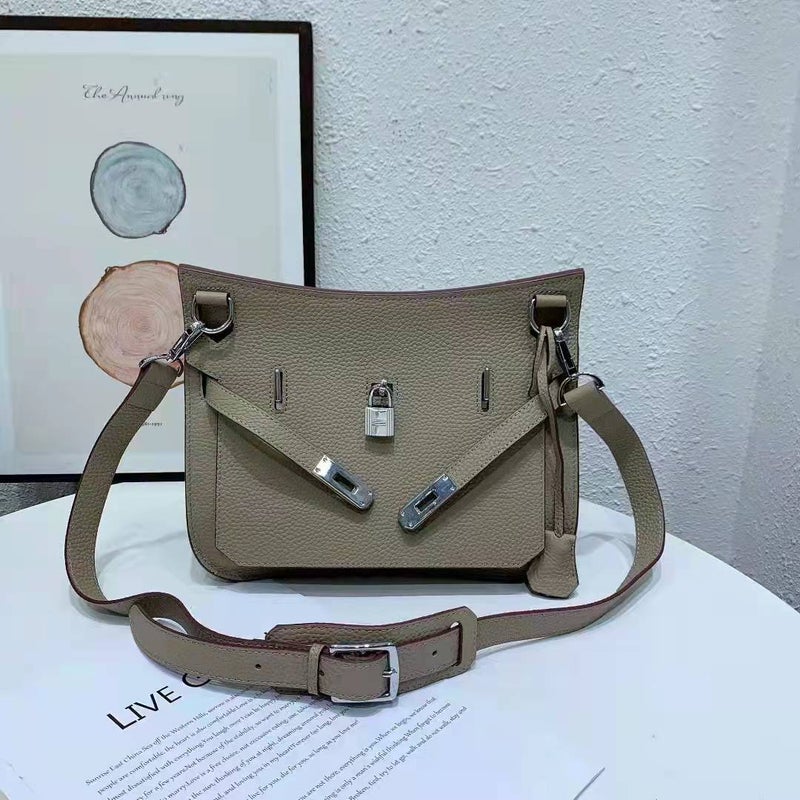 High-End New Style Cowhide Kelly Bag Gypsy Bag Lychee Pattern Lock Buckle Shoulder Bag Casual All-Match Crossbody Bag Trendy - Image 1