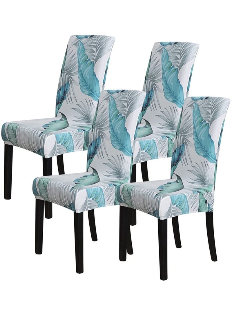 Captaintech Dining Room Chair Covers Slipcovers Set of 4, Spandex Super Fit Stretch Removable Washable Kitchen Parsons Chair Covers Protector for Dining Room, Hotel, Ceremony (Printed Leaf Pattern) - Image 1