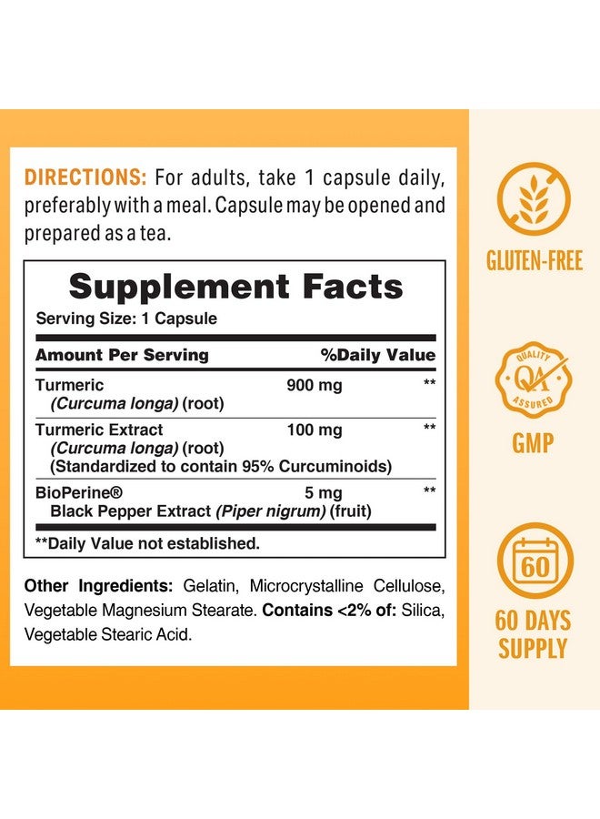 VITAMIN WORLD فيتامين وورلد كركم كركومين 1000 ملغ، مستخلص فلفل أسود بيوبيرين لامتصاص أفضل، 95% كركومينويد، مكمل كركم لدعم مضادات الأكسدة والمفاصل، خالي من الغلوتين، 60 كبسولة - Image 2