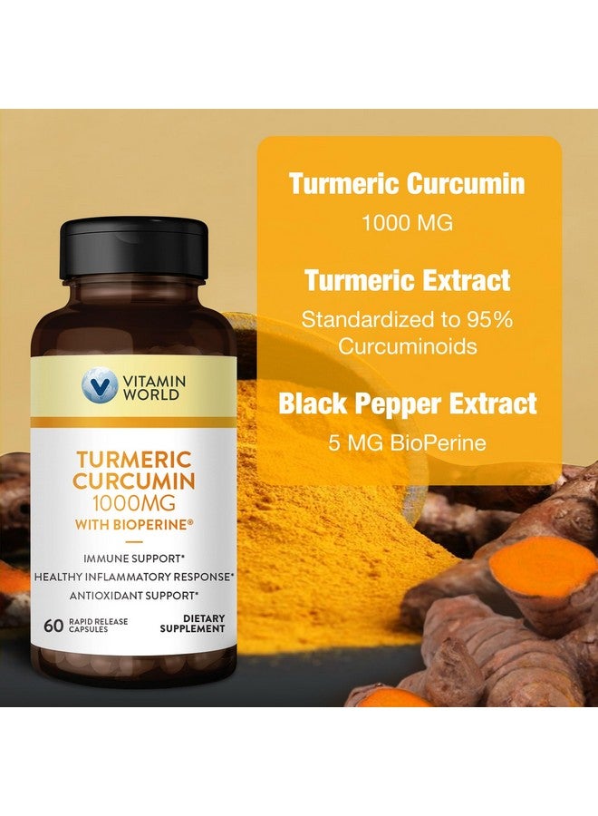 VITAMIN WORLD فيتامين وورلد كركم كركومين 1000 ملغ، مستخلص فلفل أسود بيوبيرين لامتصاص أفضل، 95% كركومينويد، مكمل كركم لدعم مضادات الأكسدة والمفاصل، خالي من الغلوتين، 60 كبسولة - Image 3