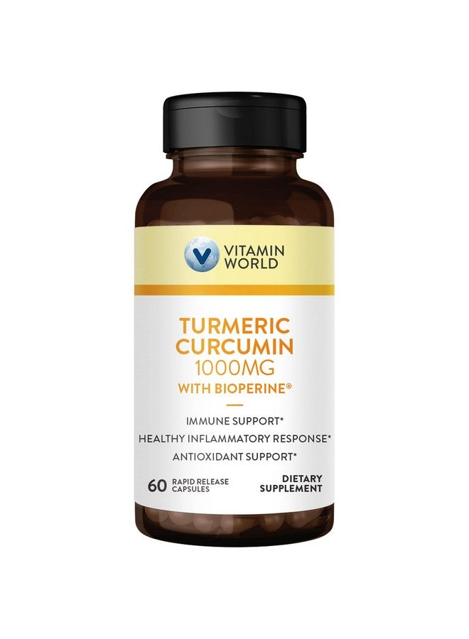 VITAMIN WORLD فيتامين وورلد كركم كركومين 1000 ملغ، مستخلص فلفل أسود بيوبيرين لامتصاص أفضل، 95% كركومينويد، مكمل كركم لدعم مضادات الأكسدة والمفاصل، خالي من الغلوتين، 60 كبسولة - Image 1