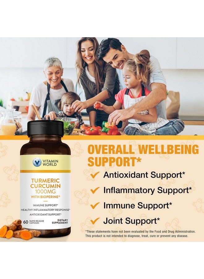 VITAMIN WORLD فيتامين وورلد كركم كركومين 1000 ملغ، مستخلص فلفل أسود بيوبيرين لامتصاص أفضل، 95% كركومينويد، مكمل كركم لدعم مضادات الأكسدة والمفاصل، خالي من الغلوتين، 60 كبسولة - Image 4