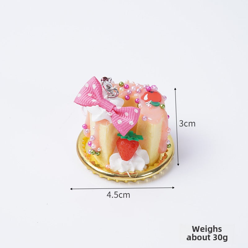 Cute Faux Food Cream Cake Keychain 3. Watermelon Red Bow with Pink Cell Phone Rope