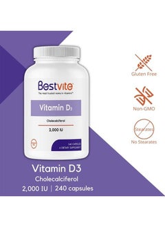 BESTVITE Vitamin D 2000 IU (240 Capsules) - No Stearates - Non GMO - Gluten Free  - Image 2