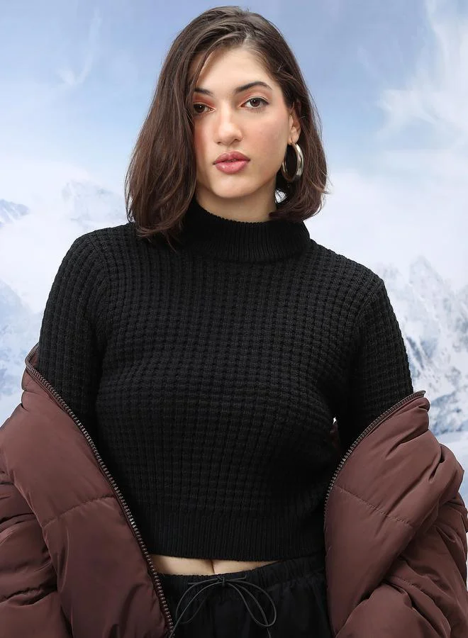 Tokyo Talkies Textured Turtle Neck Sweater with Long Sleeves by Styli