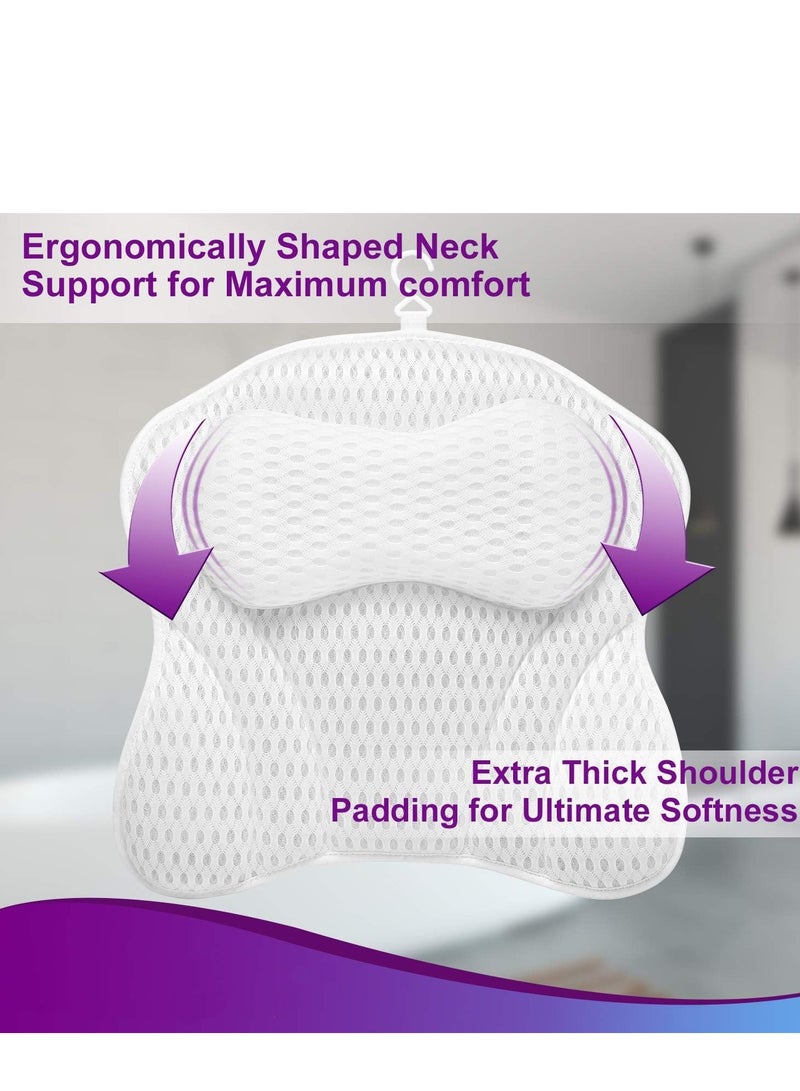 TRASSLE Bath Pillow, Ergonomic Bathtub Spa Pillow with 4D Air Mesh Technology and 6 Suction Cups, Helps Support Head, Back, Shoulder and Neck, Fits All Bathtub, Hot Tub and Home Spa - Image 4