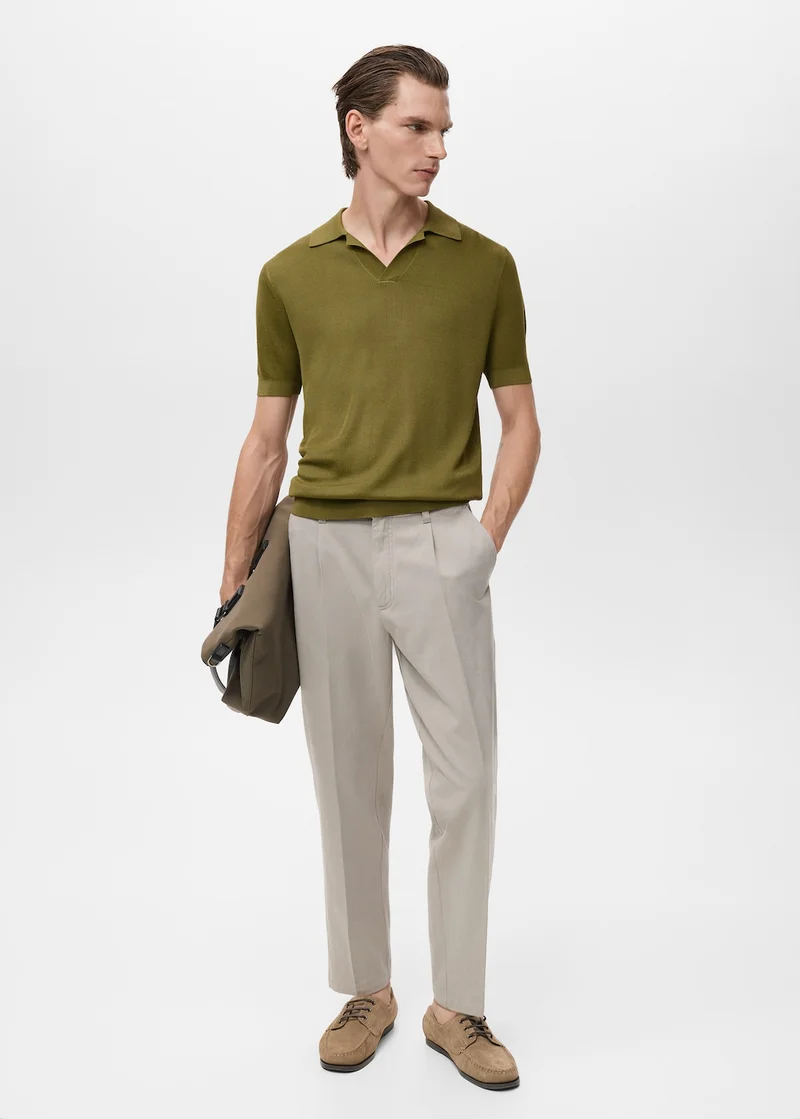 Mango Man Cotton polo shirt with microstructure