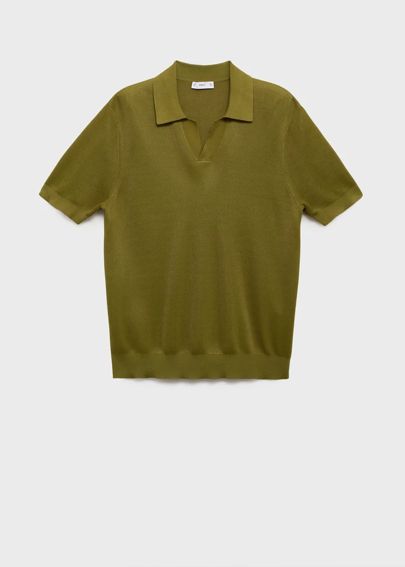 Mango Man Cotton polo shirt with microstructure
