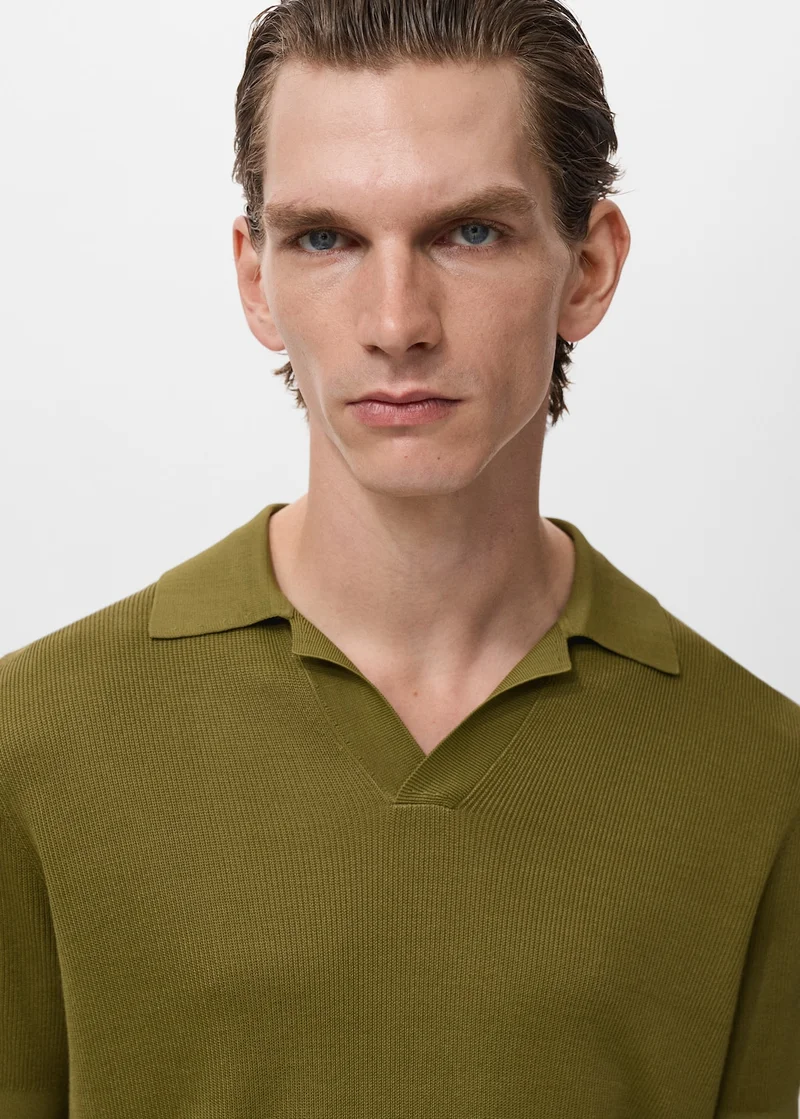 Mango Man Cotton polo shirt with microstructure