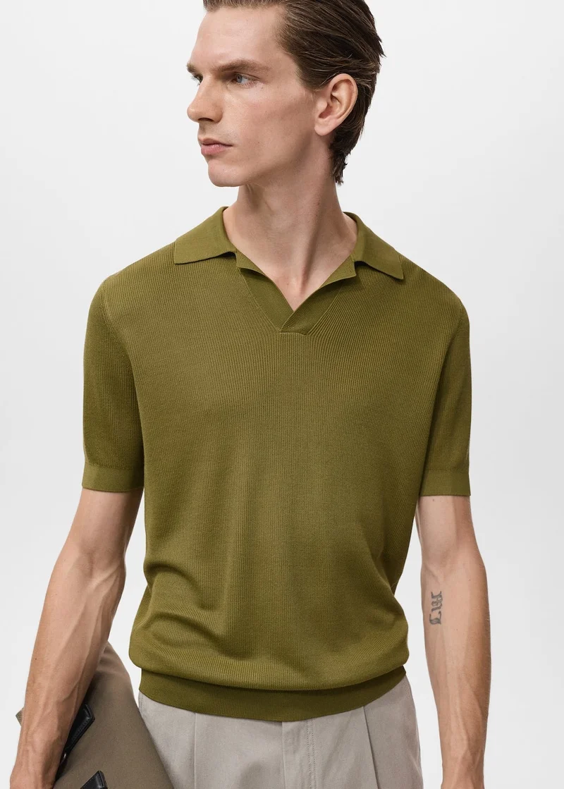 Mango Man Cotton polo shirt with microstructure