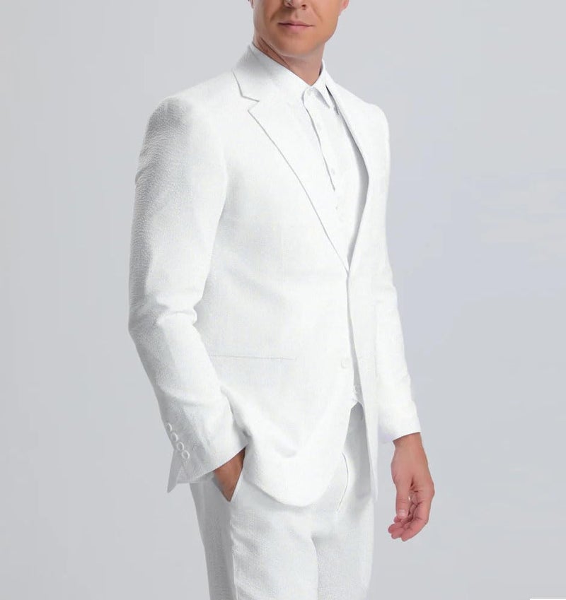 PopEle Mens White Seersucker Slim Fit Suit Grooms Sear Sucker Suit for Fall Wedding - Image 5