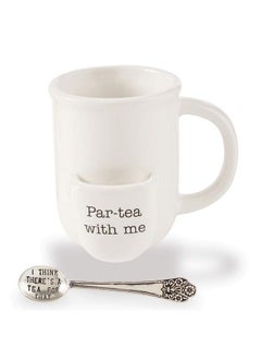 mud pie Vintage Inspired Ceramic Mug Spoonpar Tea Cup Set 2 Piece1 Pound  - Image 2