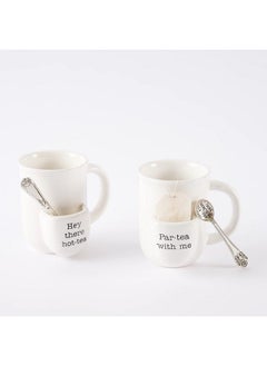 mud pie Vintage Inspired Ceramic Mug Spoonpar Tea Cup Set 2 Piece1 Pound  - Image 5