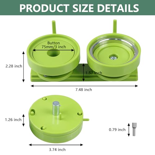 MK.Bear Button Maker Mold 3 inch/75mm, Interchangeable Die Mold Button Maker Mold Suitable for Slide Button Press Machines Pin Maker Machine Button Badge Press, green - Image 2