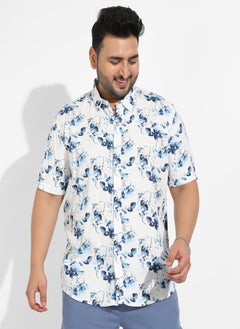 Instafab Plus Instafab Plus Men's Blue & White Botanical Strokes Shirt  - Image 2