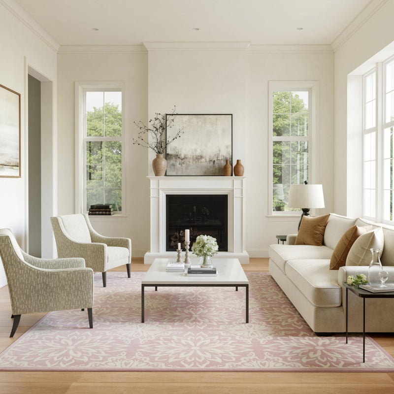 Nourison Jubilant Floral IvoryPink 86 x 12 AreaRug EasyCleaning Non Shedding Bed Room Living Room Dining Room Kitchen 8x12