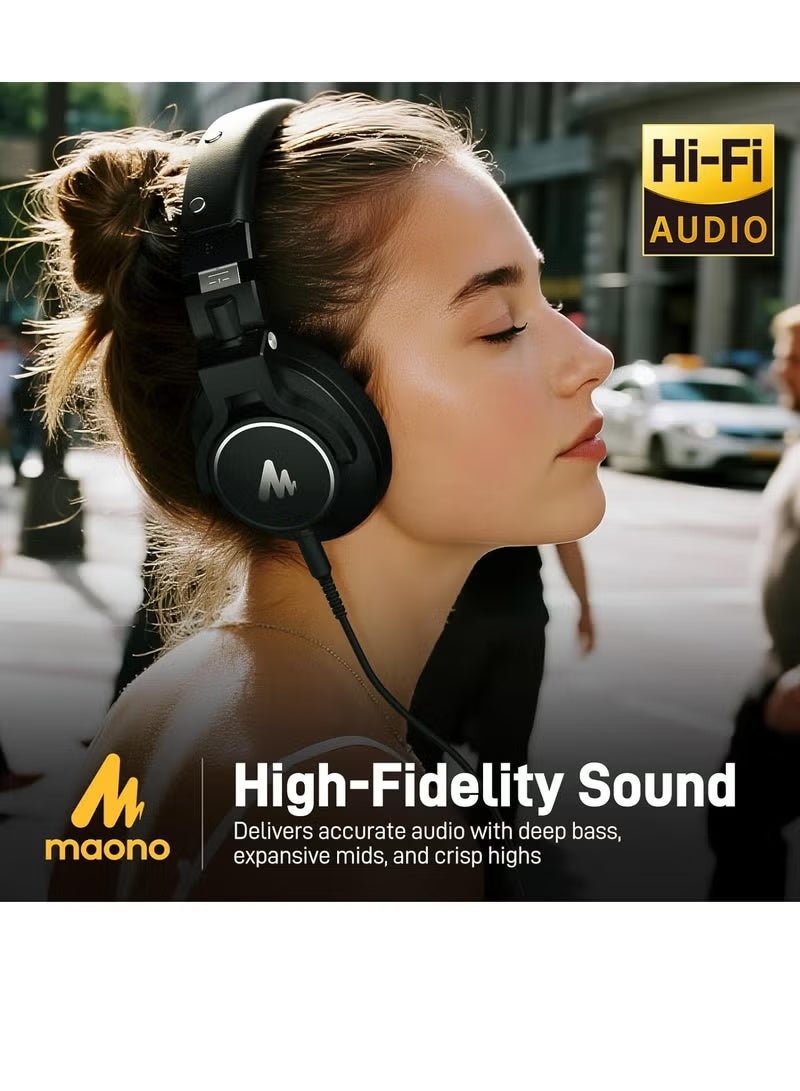 Maono MH700 Professional Studio Monitor Headphones, Closed-Back Over-Ear Wired Headset with High-Resolution Stereo Sound, Passive Noise Isolation, Comfortable Adjustable Headband, Precision Audio Monitoring Headphones for Recording, Mixing, Music Production, Podcasting & Black - Image 2