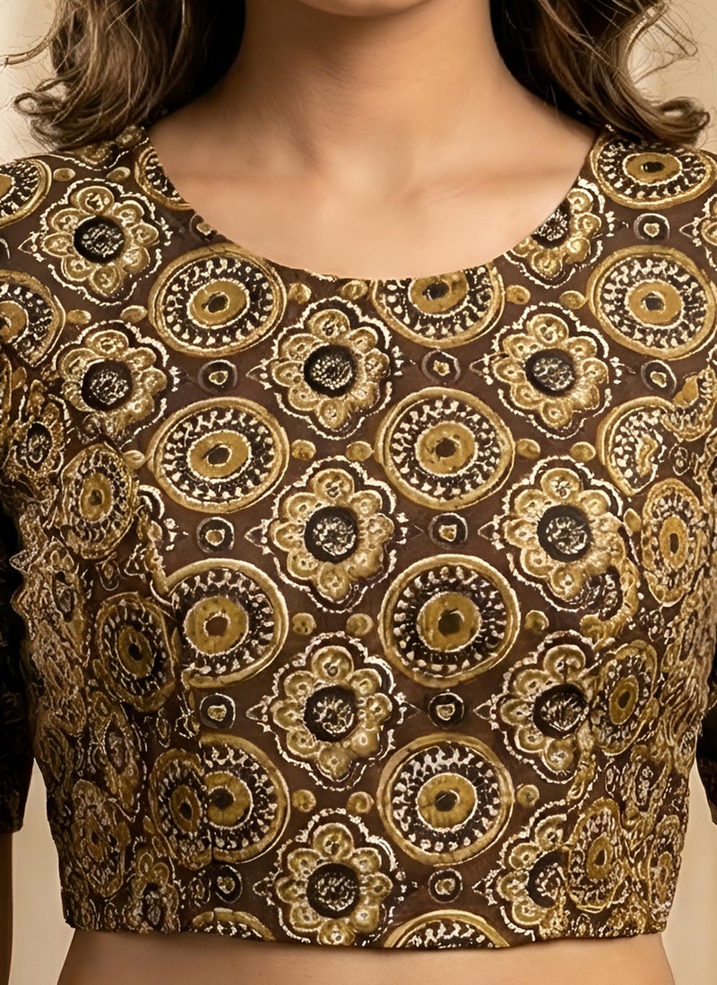 Yash Gallery Women’s Ethnic Printed Cotton Crop Blouse Top with Both Side Bobbin Elastic | Traditional Short Sleeve Ajrakh Patterned Boho Ethnic Wear | Casual & Festive Fashion Blouse for Women - Image 4