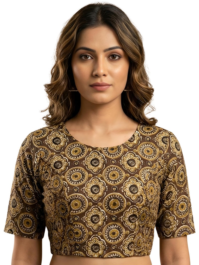 Yash Gallery Women’s Ethnic Printed Cotton Crop Blouse Top with Both Side Bobbin Elastic | Traditional Short Sleeve Ajrakh Patterned Boho Ethnic Wear | Casual & Festive Fashion Blouse for Women - Image 1
