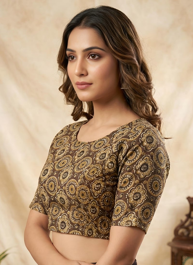 Yash Gallery Women’s Ethnic Printed Cotton Crop Blouse Top with Both Side Bobbin Elastic | Traditional Short Sleeve Ajrakh Patterned Boho Ethnic Wear | Casual & Festive Fashion Blouse for Women - Image 3