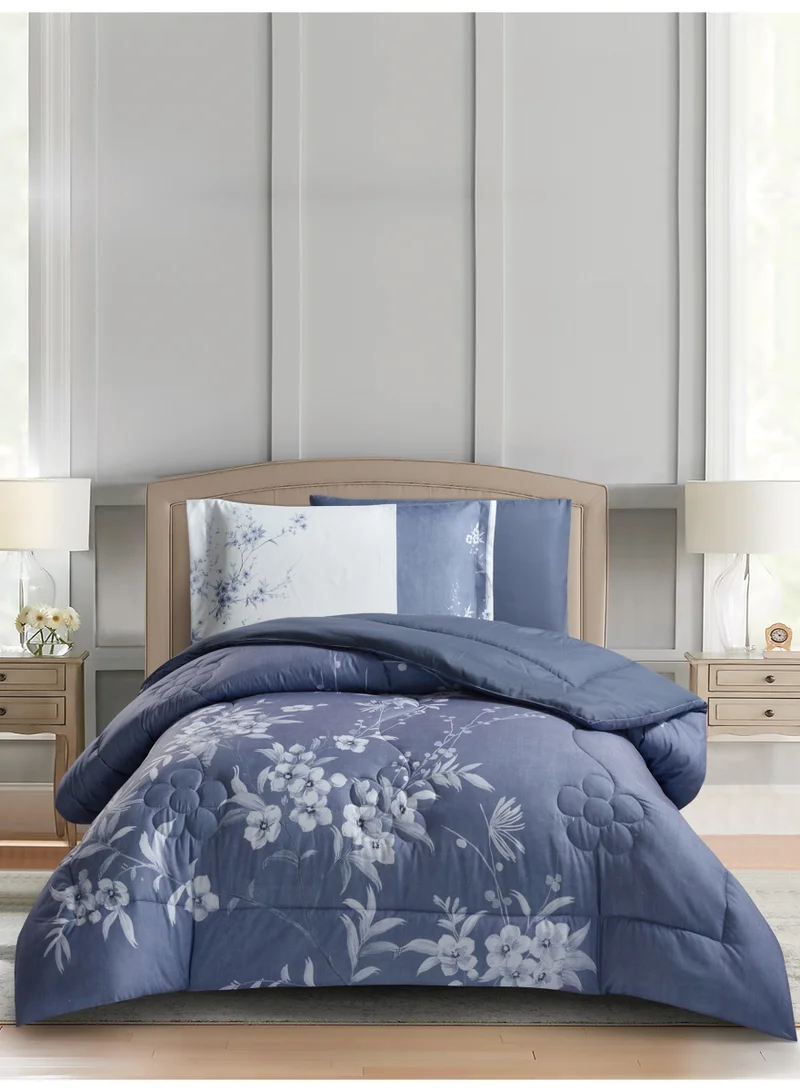 Donetella Bedding Comforter Set, twin Size Fits 120x200 cm - 4-Pcs Digital Print Quilted Bed Set, Microfiber Fabric - 1 Comforter, 1 Fitted Sheet, 1 Pillow Shams, 1 Pillowcases.