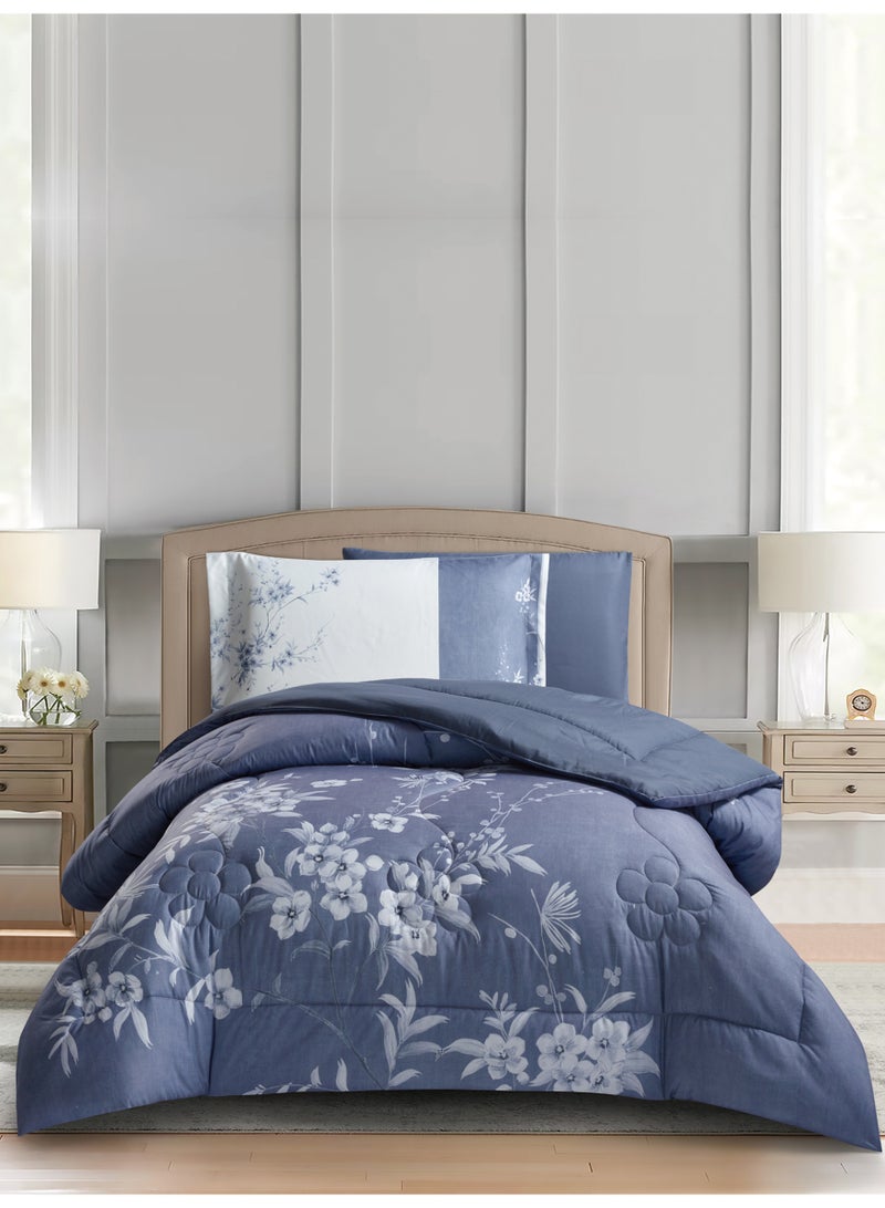 Donetella Bedding Comforter Set, twin Size Fits 120x200 cm - 4-Pcs Digital Print Quilted Bed Set, Microfiber Fabric - 1 Comforter, 1 Fitted Sheet, 1 Pillow Shams, 1 Pillowcases. - Image 1