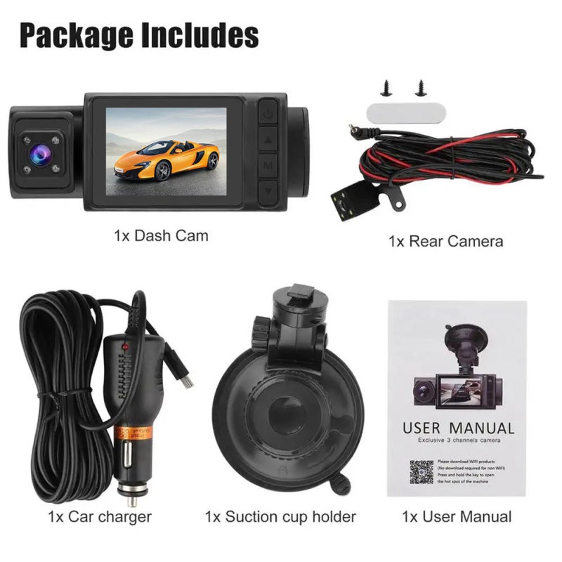 3 Cameras Dash Cam 2in Clear Car Rearview Mirror Car Video Recording Camcorder Multi-Language Car Camera Recorder Auto Safety Driving Recorder - Image 3