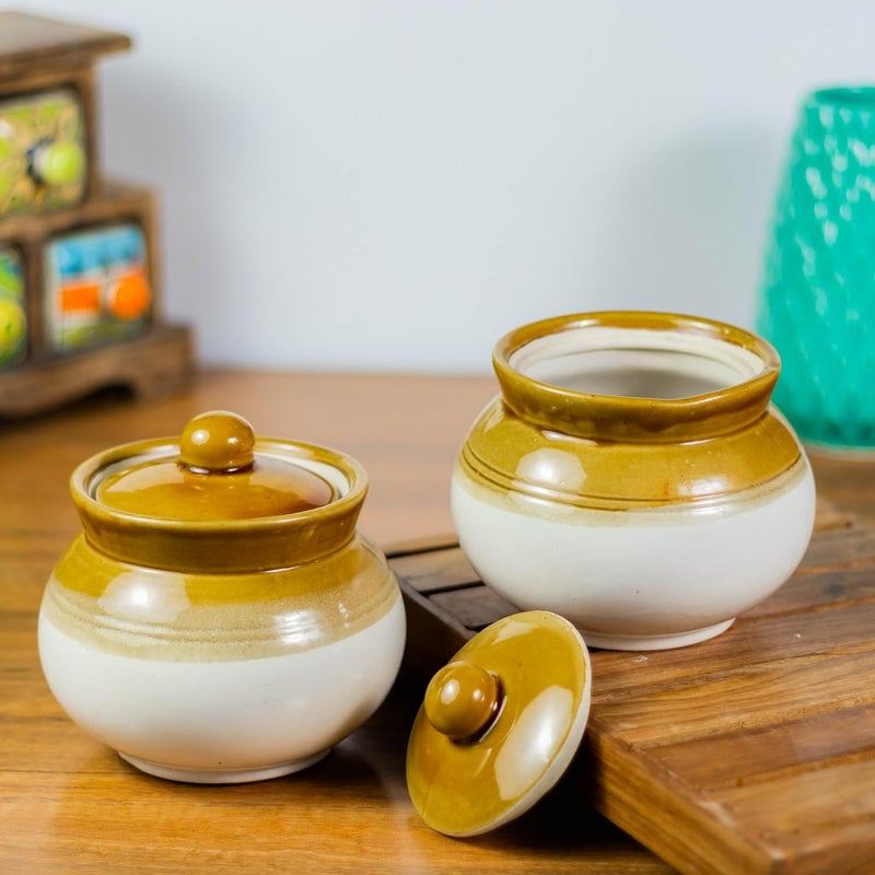 ClayStone Traditional Indian Ceramic Barni Jars Set of 2 500ml Each Kitchen Storage Containers for Spices Pickles Condiments and More Decorative Round Jars for Home Organization - Image 1