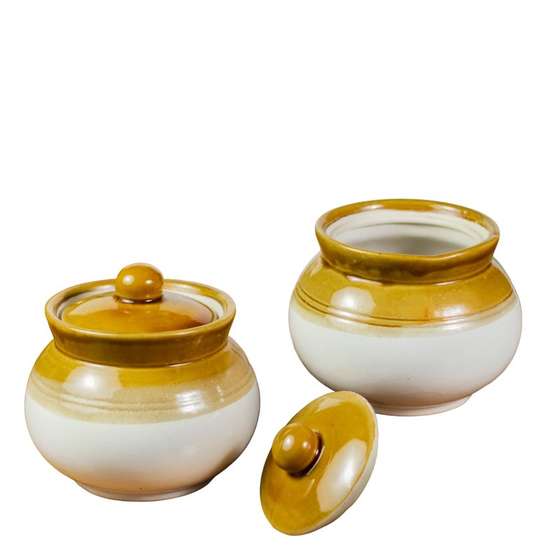 ClayStone Traditional Indian Ceramic Barni Jars Set of 2 500ml Each Kitchen Storage Containers for Spices Pickles Condiments and More Decorative Round Jars for Home Organization - Image 3