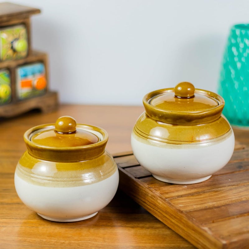 ClayStone Traditional Indian Ceramic Barni Jars Set of 2 500ml Each Kitchen Storage Containers for Spices Pickles Condiments and More Decorative Round Jars for Home Organization - Image 2