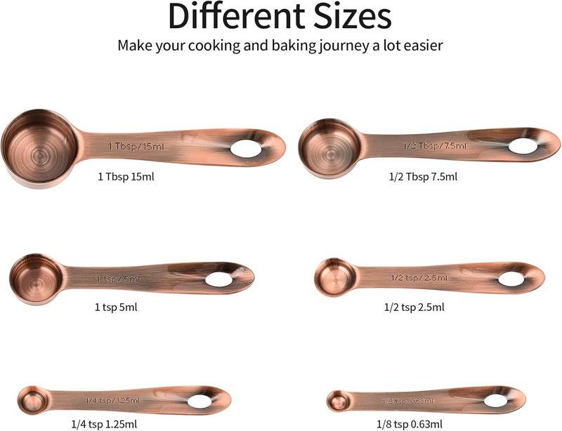 Smithcraft Measuring Cups and Spoons Set, Copper Measuring Cups and Spoons Set for Baking & Kitchen, Stainless Steel Measure Cup and Spoon for Dry &Liquid, Metal 7 Measure Cups&6 Spoons - Image 3