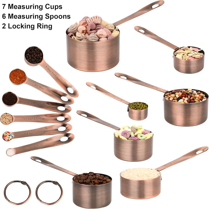 Smithcraft Measuring Cups and Spoons Set, Copper Measuring Cups and Spoons Set for Baking & Kitchen, Stainless Steel Measure Cup and Spoon for Dry &Liquid, Metal 7 Measure Cups&6 Spoons - Image 4