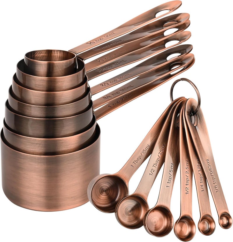 Smithcraft Measuring Cups and Spoons Set, Copper Measuring Cups and Spoons Set for Baking & Kitchen, Stainless Steel Measure Cup and Spoon for Dry &Liquid, Metal 7 Measure Cups&6 Spoons - Image 1