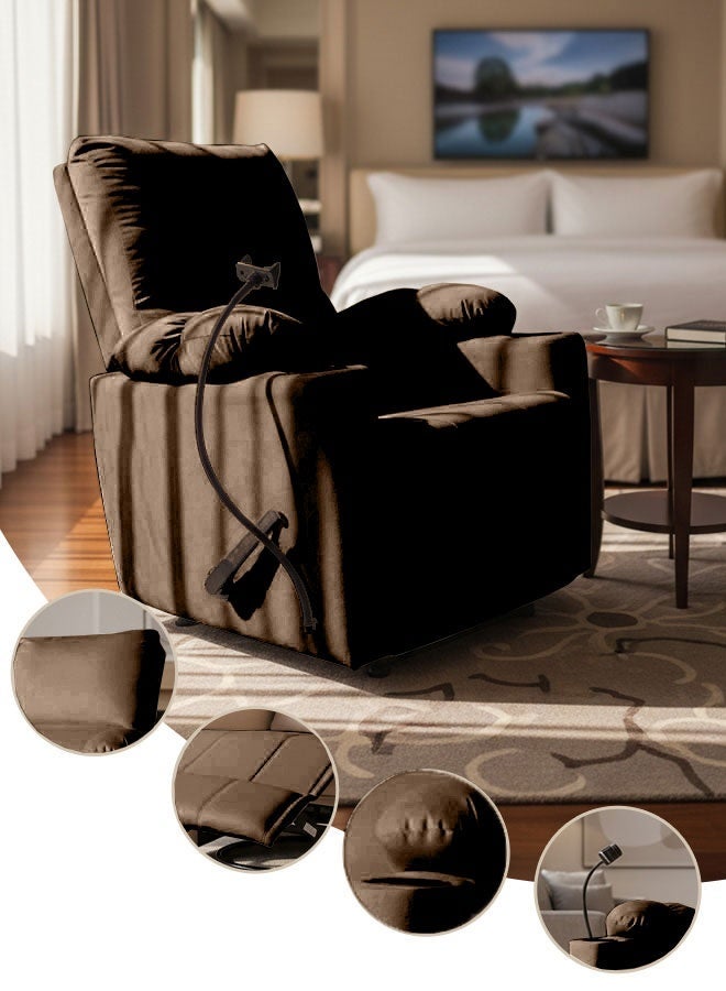 In-House Tyson Plus | Velvet Cinematic Recliner Chair with Phone & Cups Holder - 82x75x107 cm - Dark Brown - Image 1
