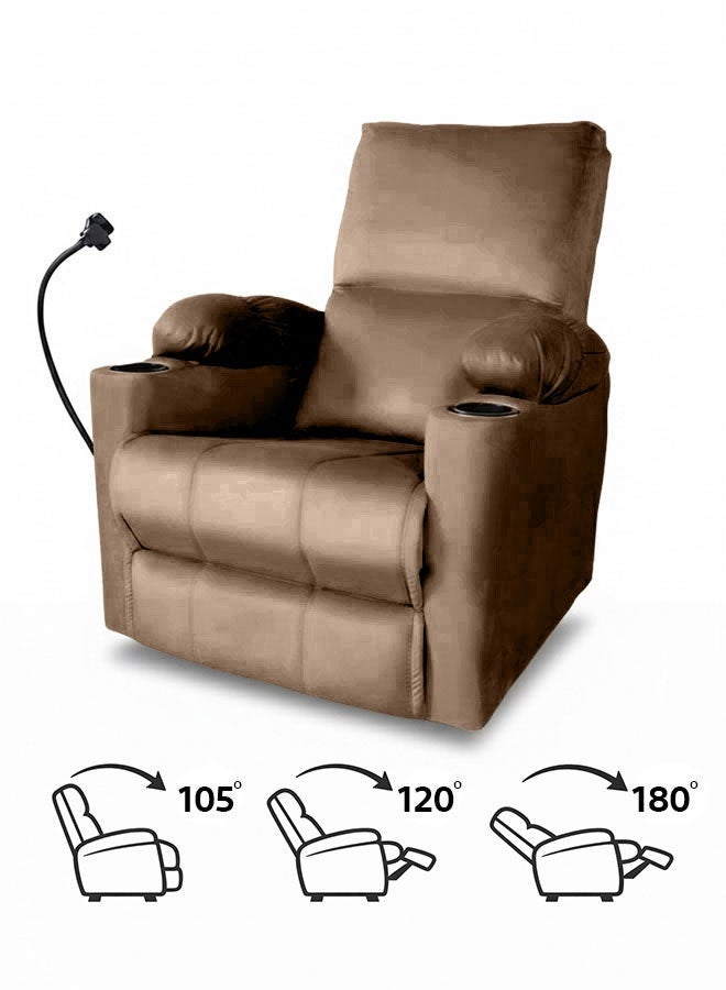 In-House Tyson Plus | Velvet Cinematic Recliner Chair with Phone & Cups Holder - 82x75x107 cm - Dark Brown - Image 4
