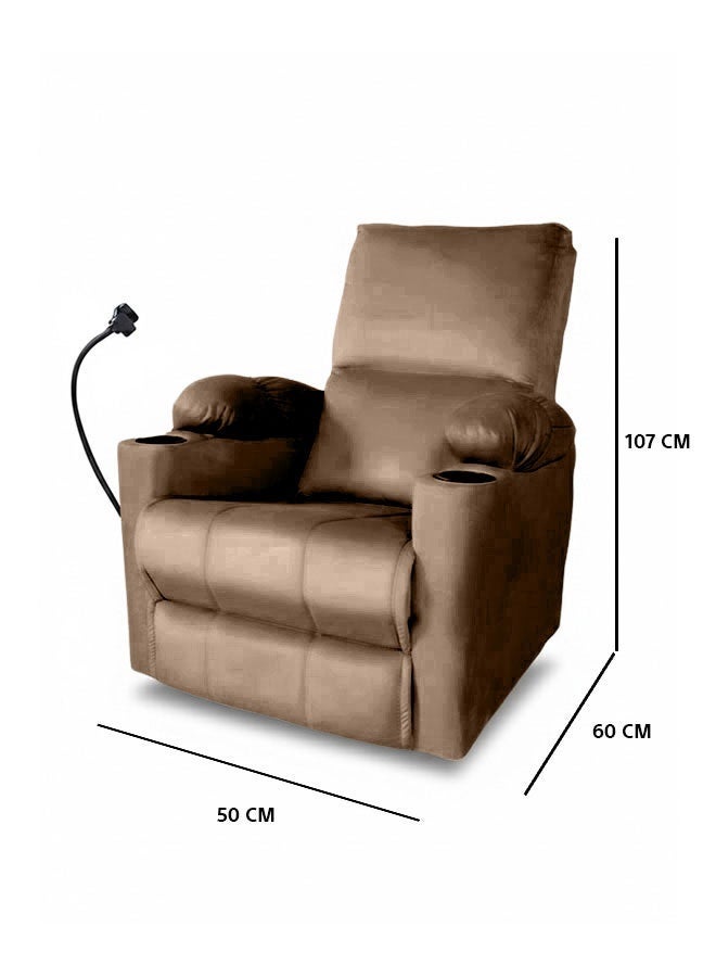 In-House Tyson Plus | Velvet Cinematic Recliner Chair with Phone & Cups Holder - 82x75x107 cm - Dark Brown - Image 3